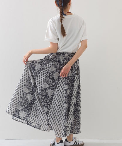 【OMNES】コットンボイル総柄切り替えギャザースカート【1525-8068】