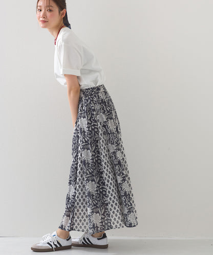 【OMNES】コットンボイル総柄切り替えギャザースカート【1525-8068】
