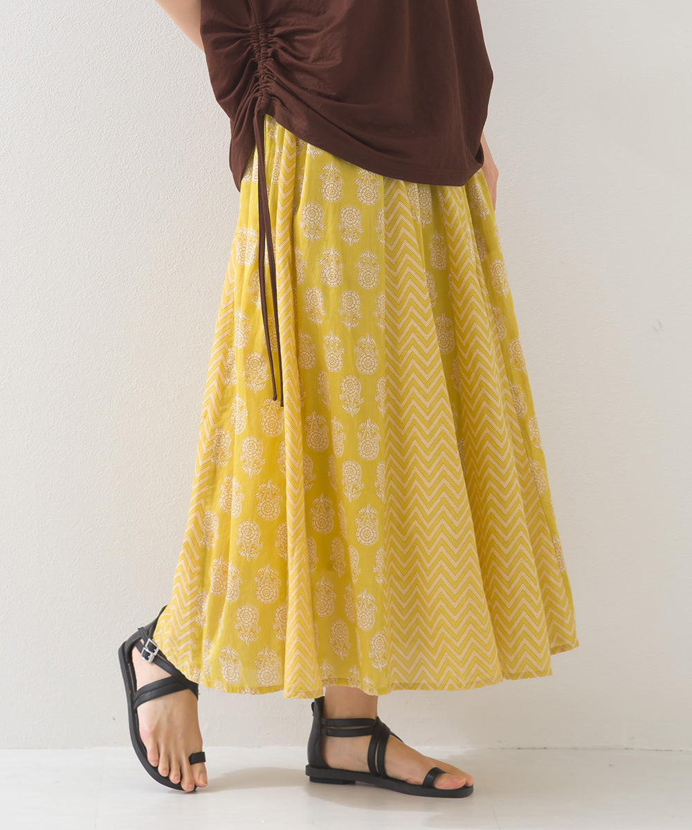 【OMNES】コットンボイル総柄切り替えギャザースカート【1525-8068】