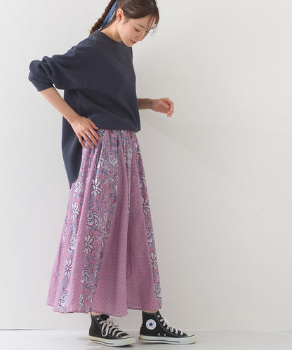 【OMNES】コットンボイル総柄切り替えギャザースカート【1525-8068】