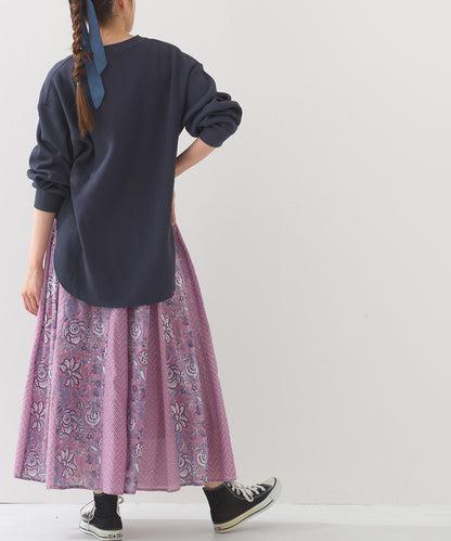 【OMNES】コットンボイル総柄切り替えギャザースカート【1525-8068】