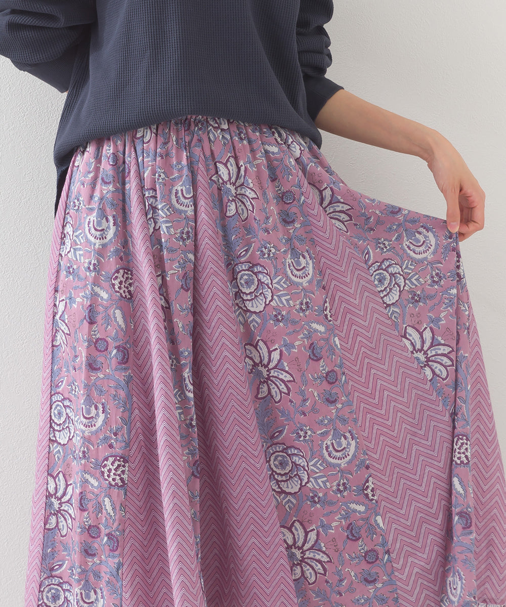 【OMNES】コットンボイル総柄切り替えギャザースカート【1525-8068】