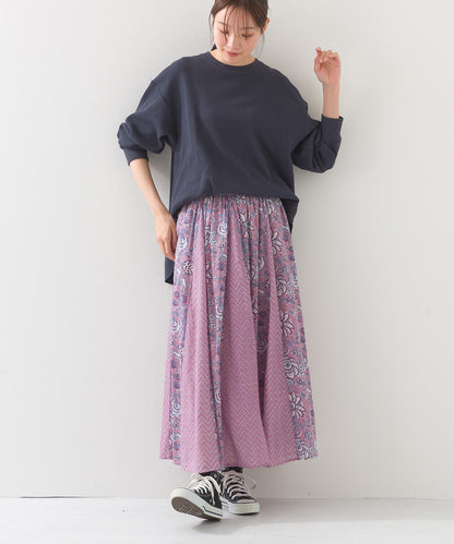 【OMNES】コットンボイル総柄切り替えギャザースカート【1525-8068】