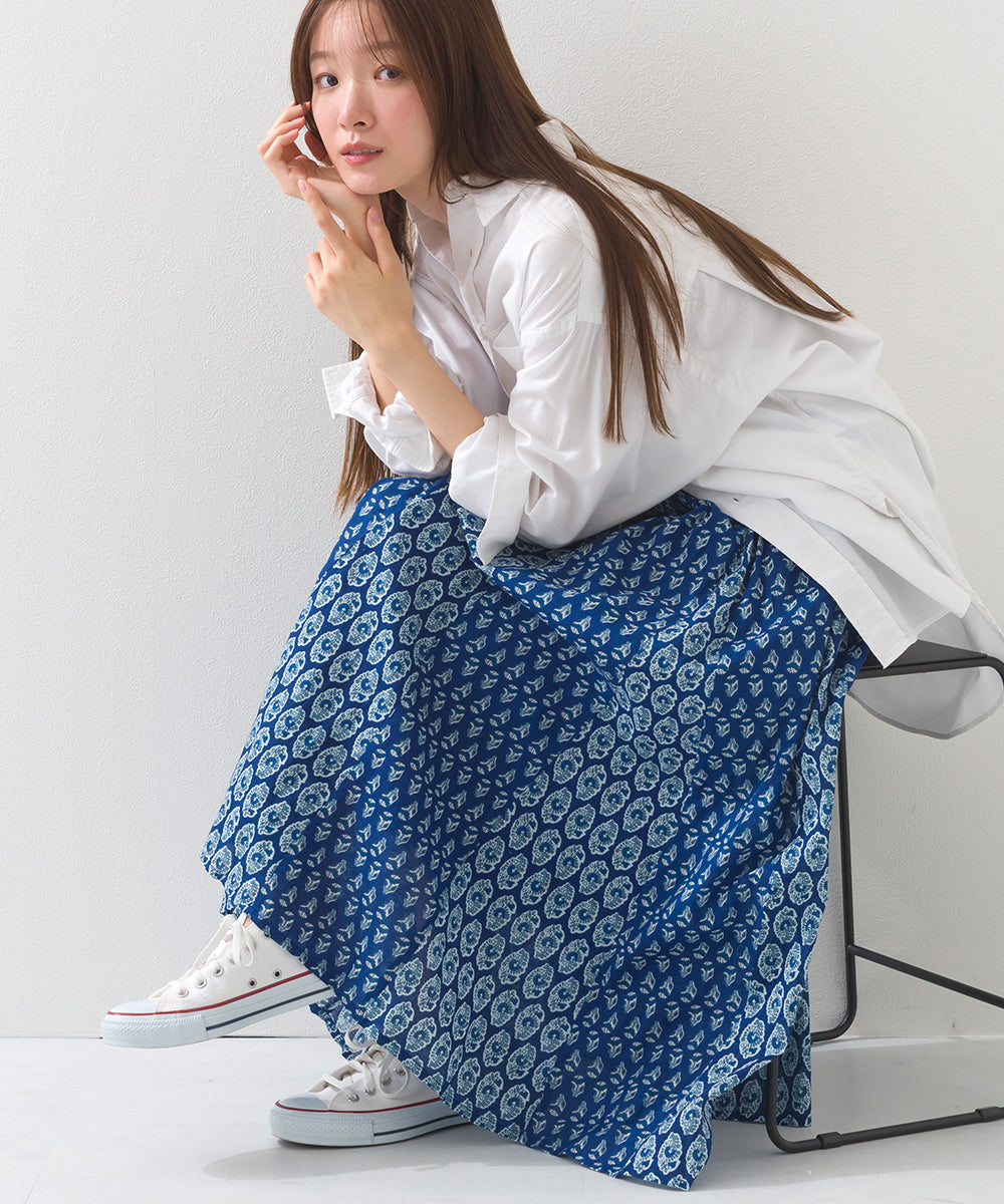 【OMNES】コットンボイル総柄切り替えギャザースカート【1525-8068】