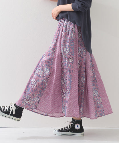 【OMNES】コットンボイル総柄切り替えギャザースカート【1525-8068】