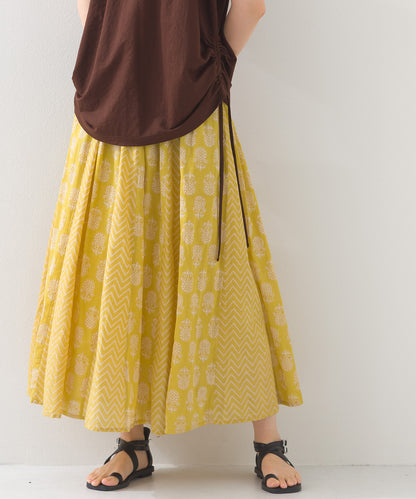【OMNES】コットンボイル総柄切り替えギャザースカート【1525-8068】