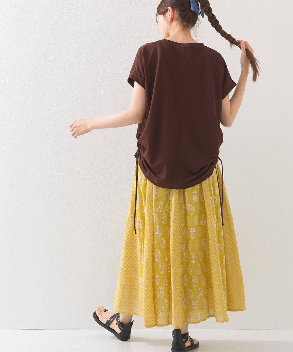 【OMNES】コットンボイル総柄切り替えギャザースカート【1525-8068】