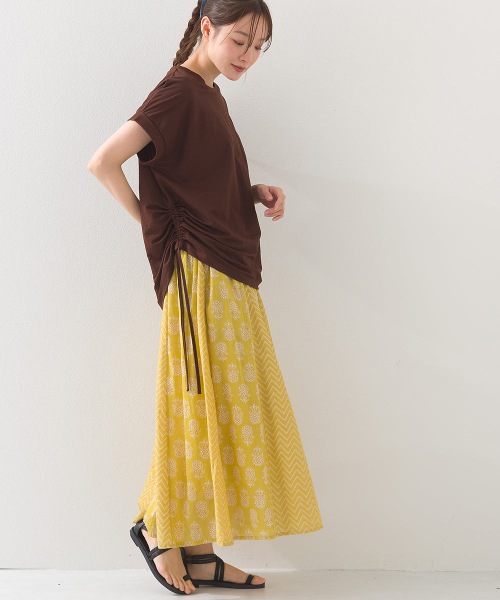 【OMNES】コットンボイル総柄切り替えギャザースカート【1525-8068】