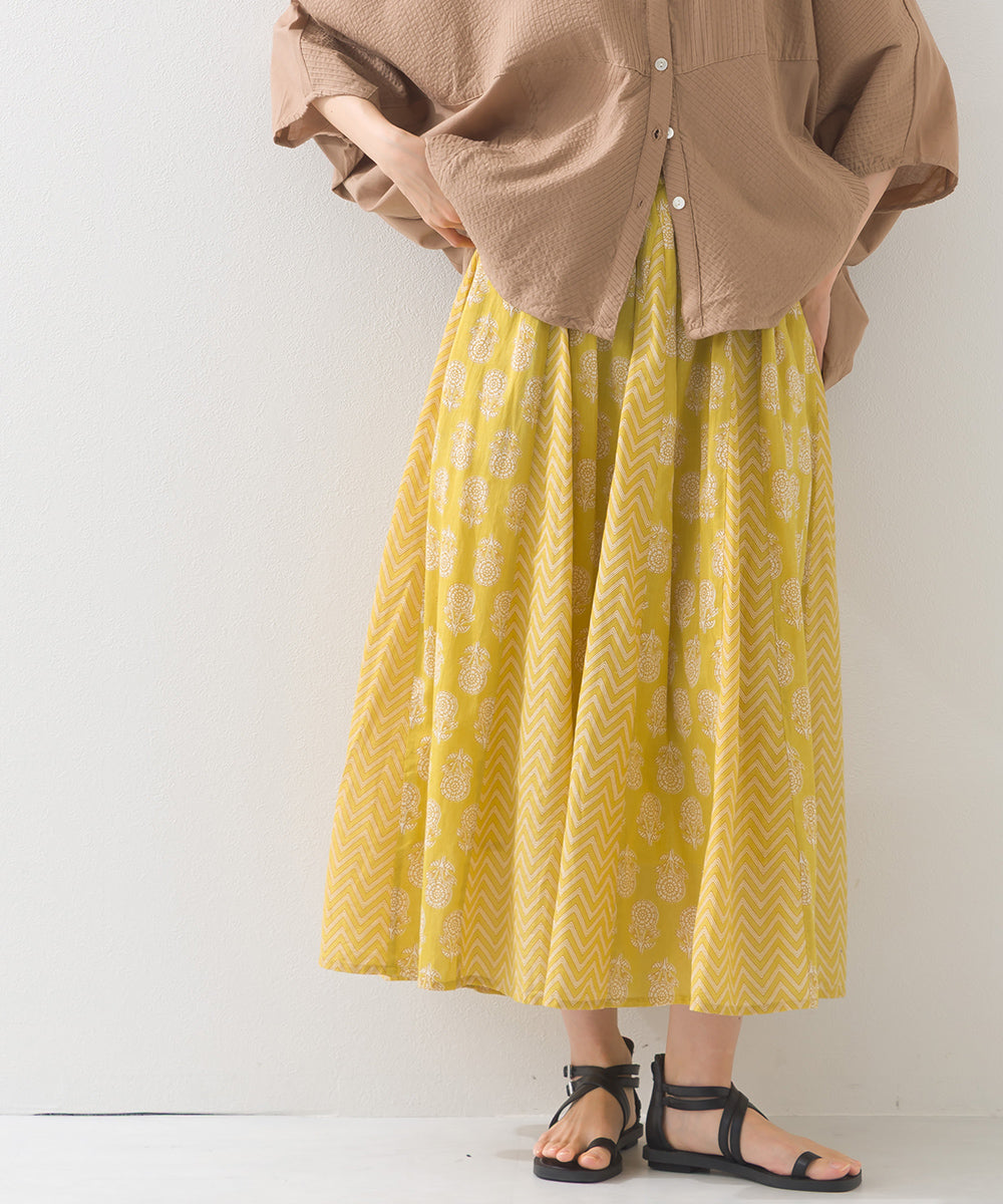【OMNES】コットンボイル総柄切り替えギャザースカート【1525-8068】