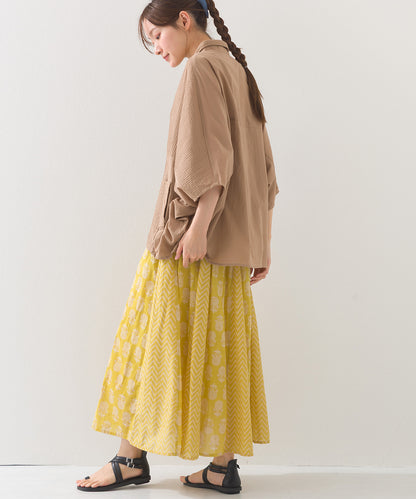 【OMNES】コットンボイル総柄切り替えギャザースカート【1525-8068】