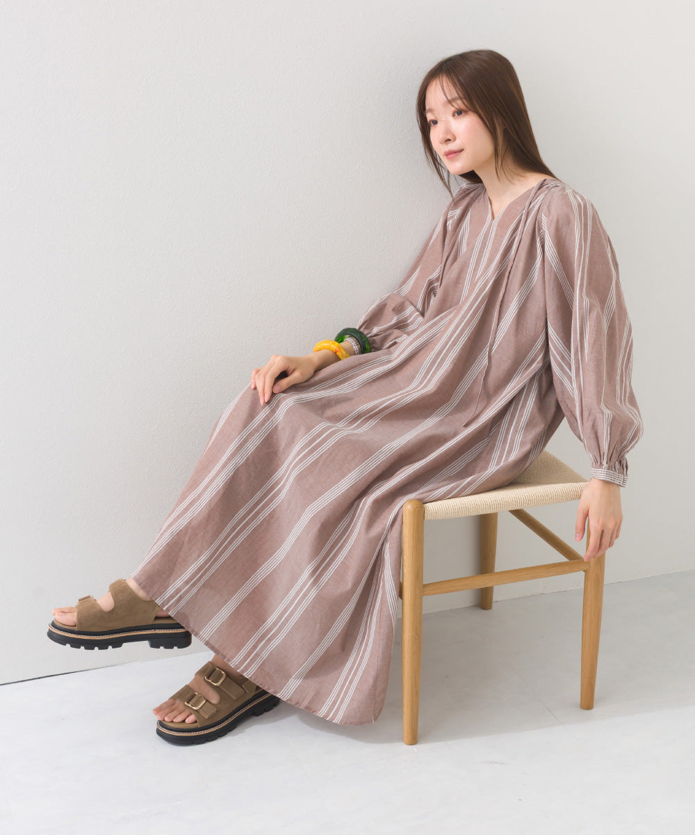 【OMNES】コットンボイルストライプスキッパーワンピース【1525-9124】
