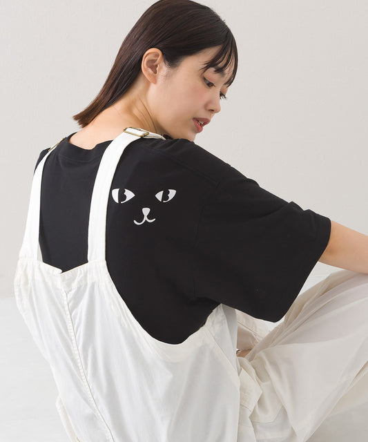 【228】バックプリント オーバー半袖Tシャツ ねこちゃんプリント ワッペン【253W427228006】