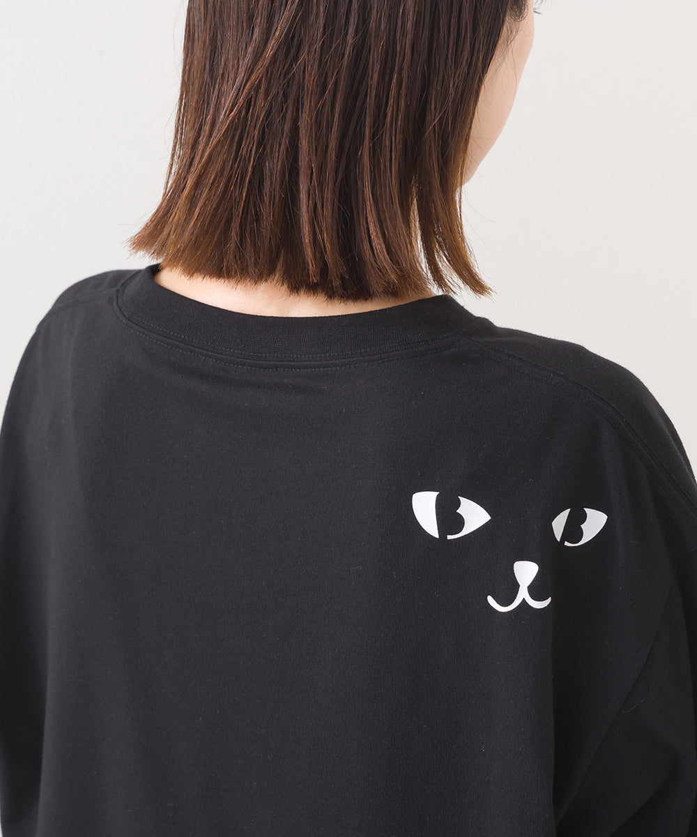 【228】バックプリント オーバー半袖Tシャツ ねこちゃんプリント ワッペン【253W427228006】