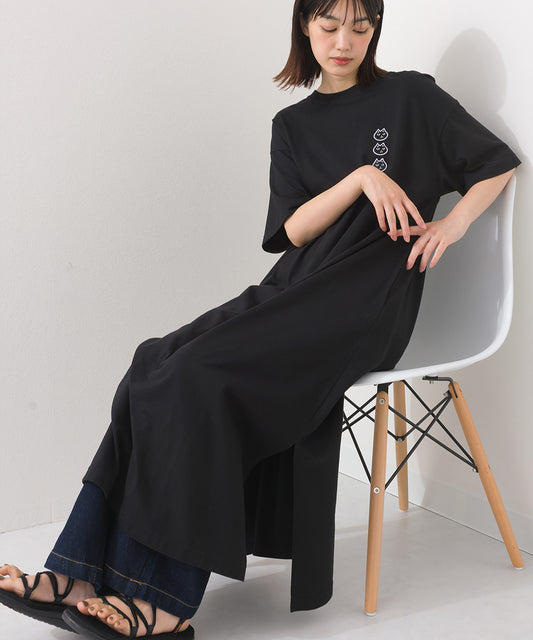 【228】Tシャツワンピース 半袖 3連ねこちゃんワッペン【253W427228007】