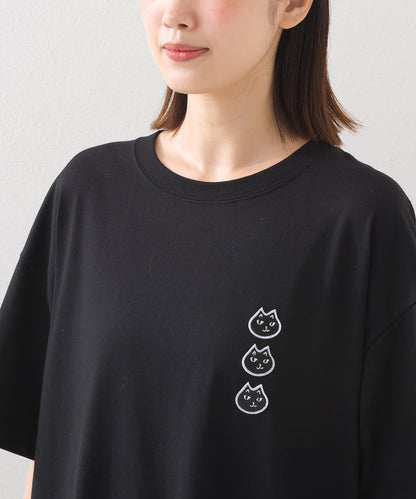 【228】Tシャツワンピース 半袖 3連ねこちゃんワッペン【253W427228007】
