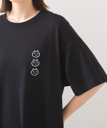 【228】Tシャツワンピース 半袖 3連ねこちゃんワッペン【253W427228007】