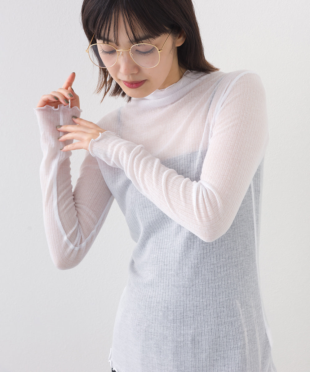 【OMNES】リブシアーメローハイネック長袖トップスカットソー【253W427OMN011】