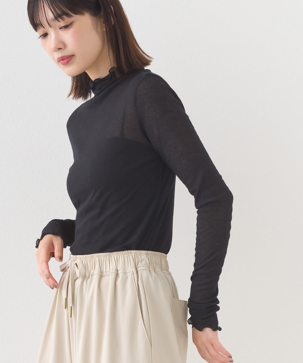 【OMNES】リブシアーメローハイネック長袖トップスカットソー【253W427OMN011】