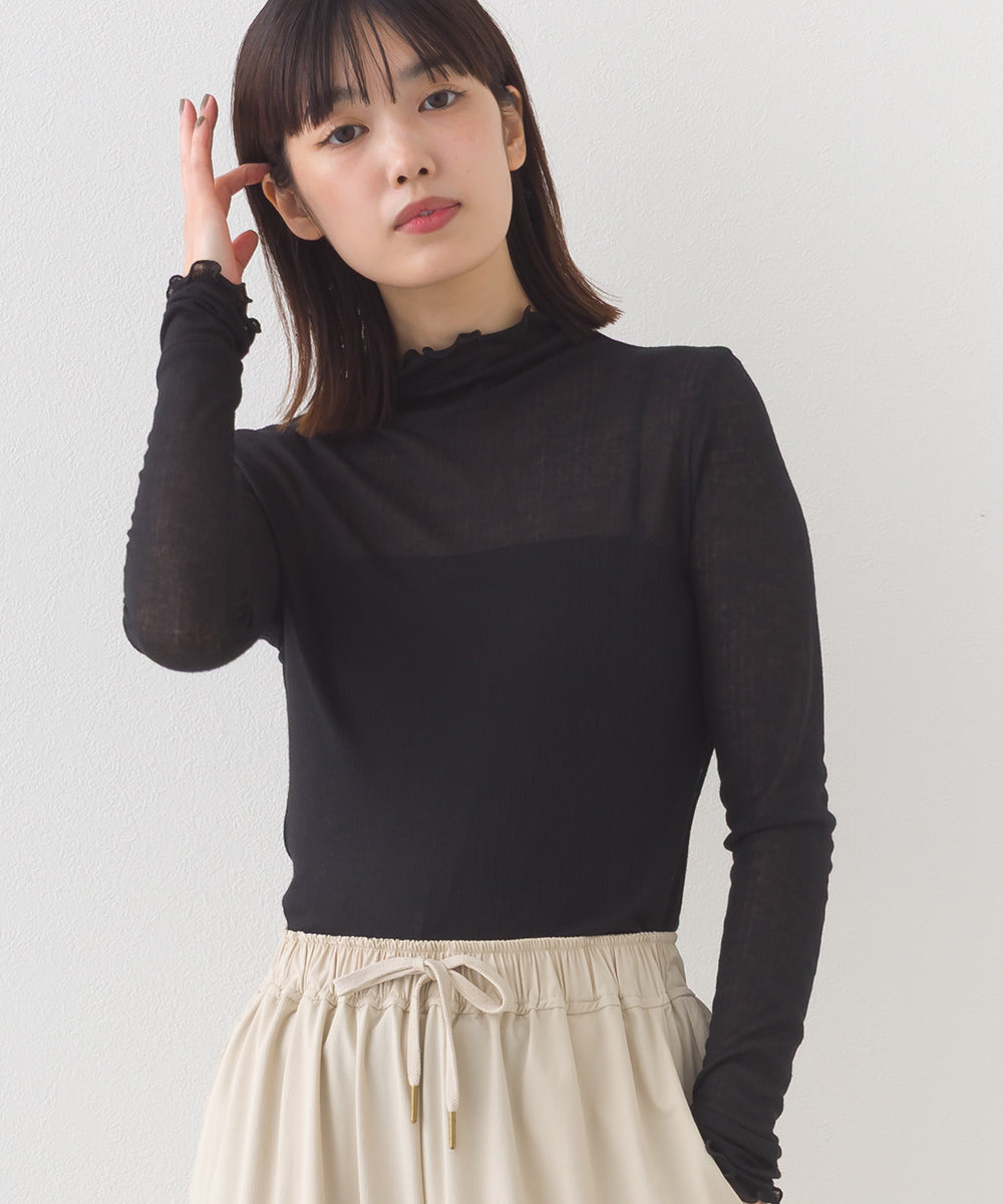 【OMNES】リブシアーメローハイネック長袖トップスカットソー【253W427OMN011】
