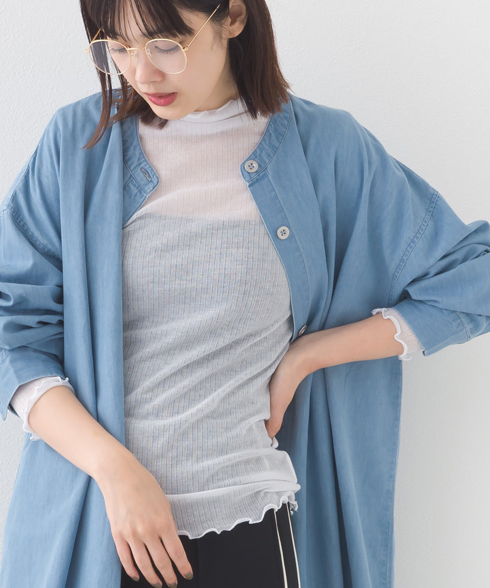 【OMNES】リブシアーメローハイネック長袖トップスカットソー【253W427OMN011】