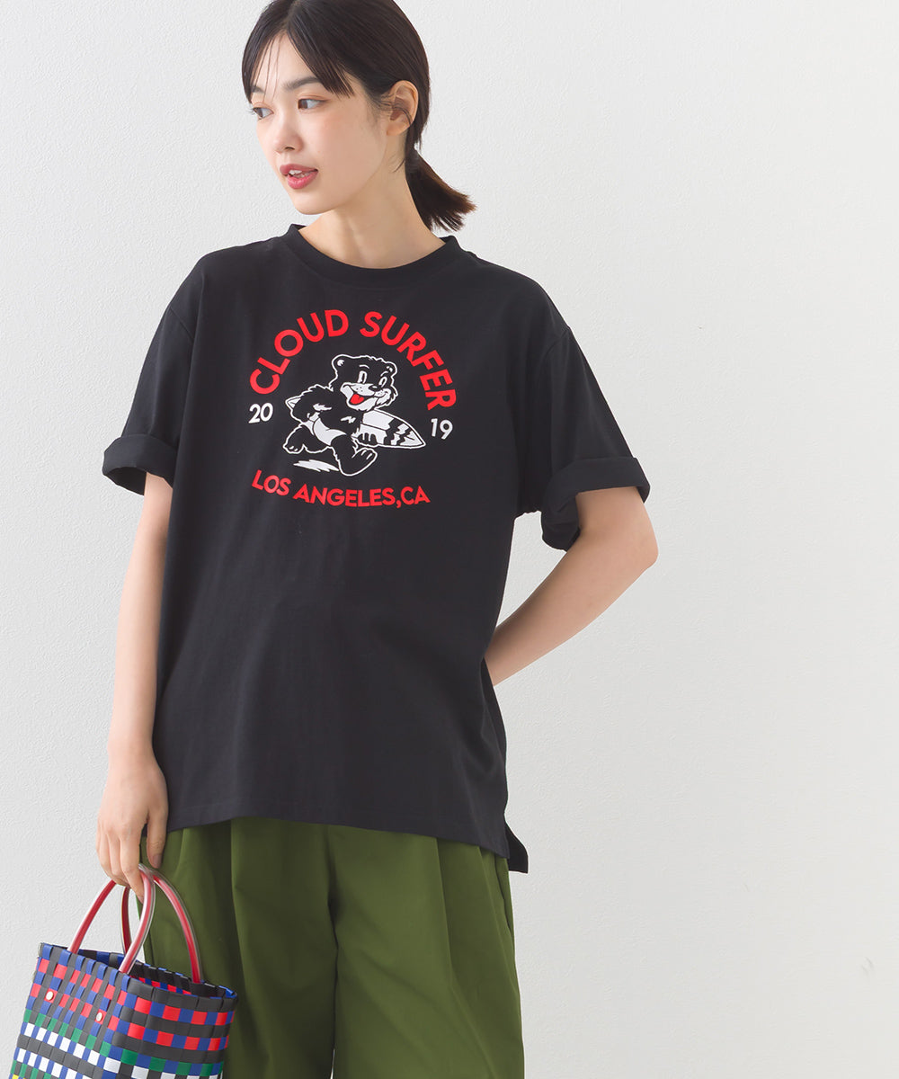 【OMNES】コットンロゴプリントオーバーサイズTシャツ ベアLA 半袖Tシャツ【253W427OMN013】