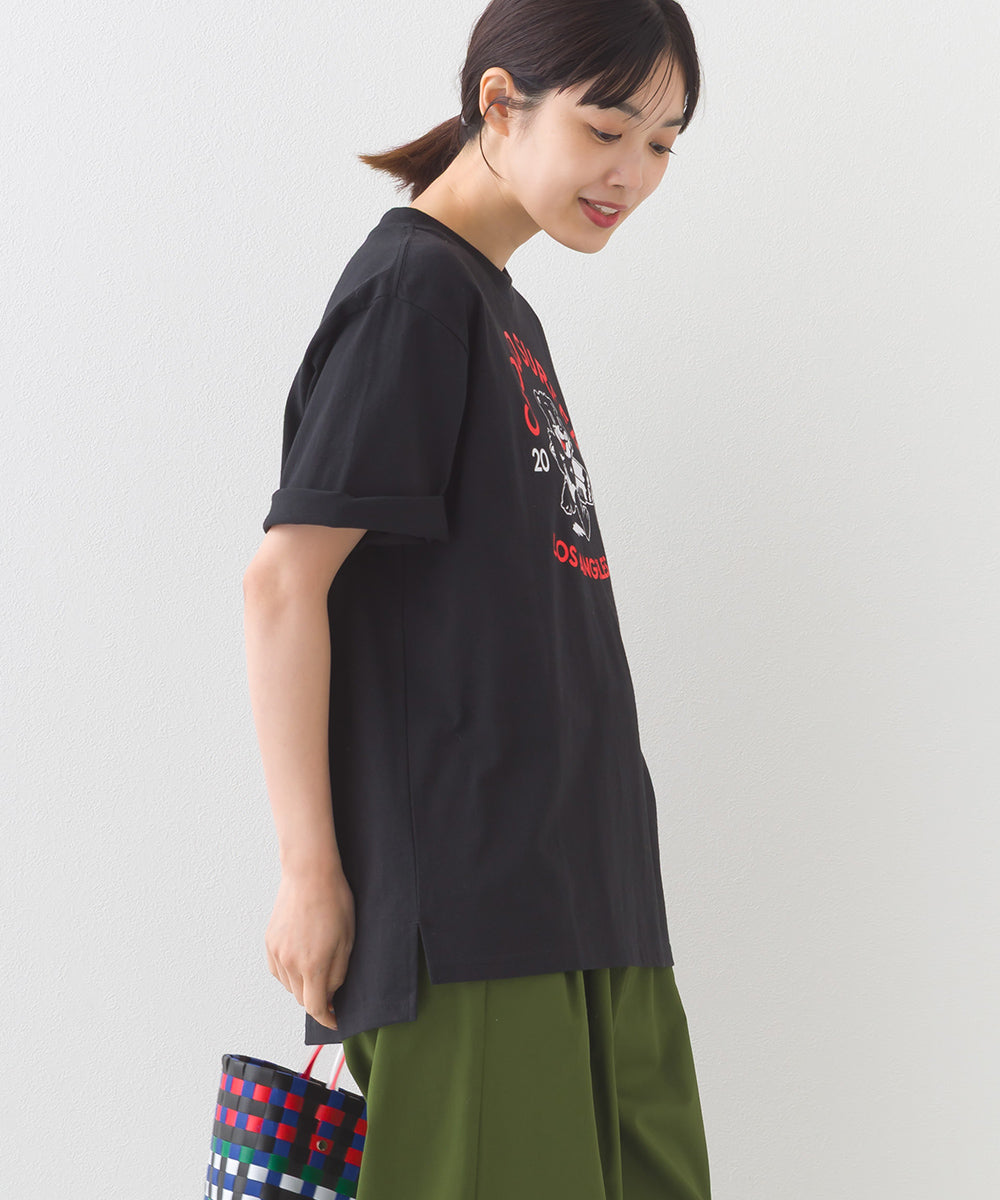 【OMNES】コットンロゴプリントオーバーサイズTシャツ ベアLA 半袖Tシャツ【253W427OMN013】