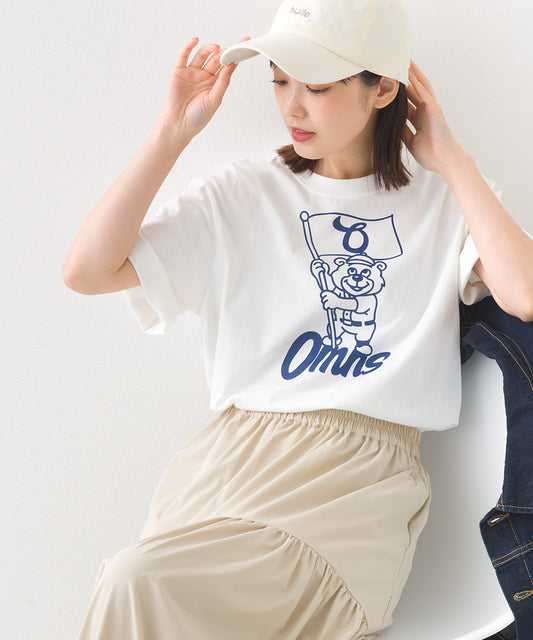 【OMNES】コットンロゴプリントオーバーサイズTシャツ ベアFLAG  半袖Tシャツ【253W427OMN014】