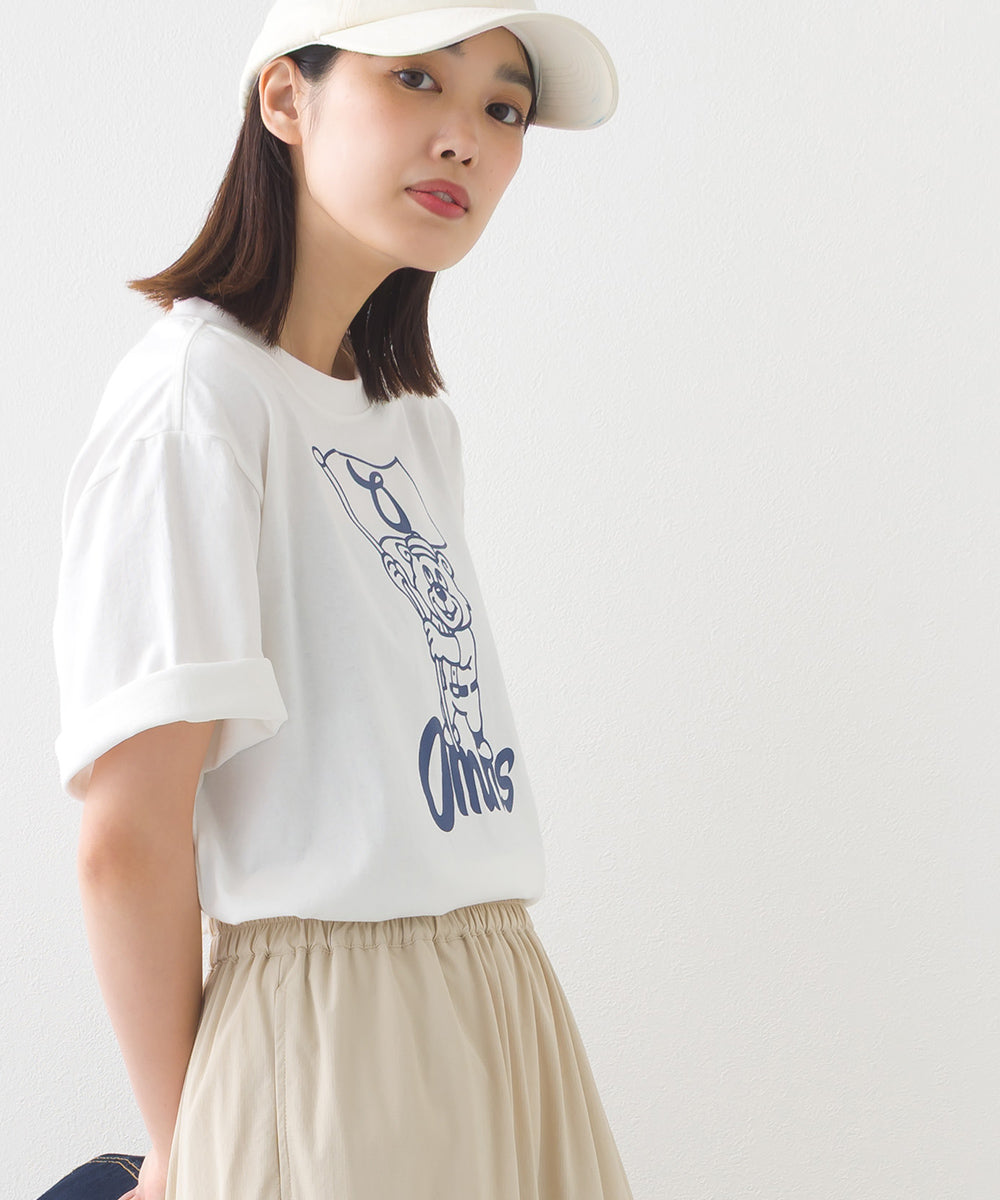 【OMNES】コットンロゴプリントオーバーサイズTシャツ ベアFLAG  半袖Tシャツ【253W427OMN014】