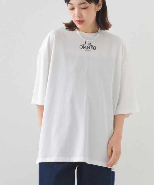 【OMNES】きれいめロゴプリントTシャツ OMNES刺繍 半袖Tシャツ【253W427OMN015】