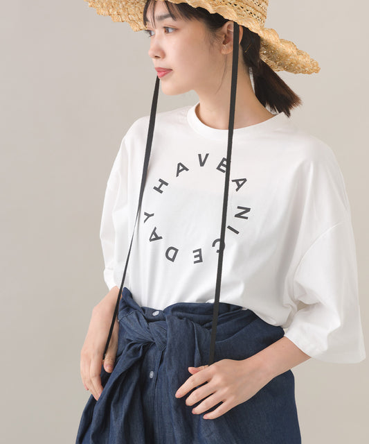 【OMNES】きれいめロゴプリントTシャツ HAVE A NICEDAY  半袖Tシャツ【253W427OMN016】