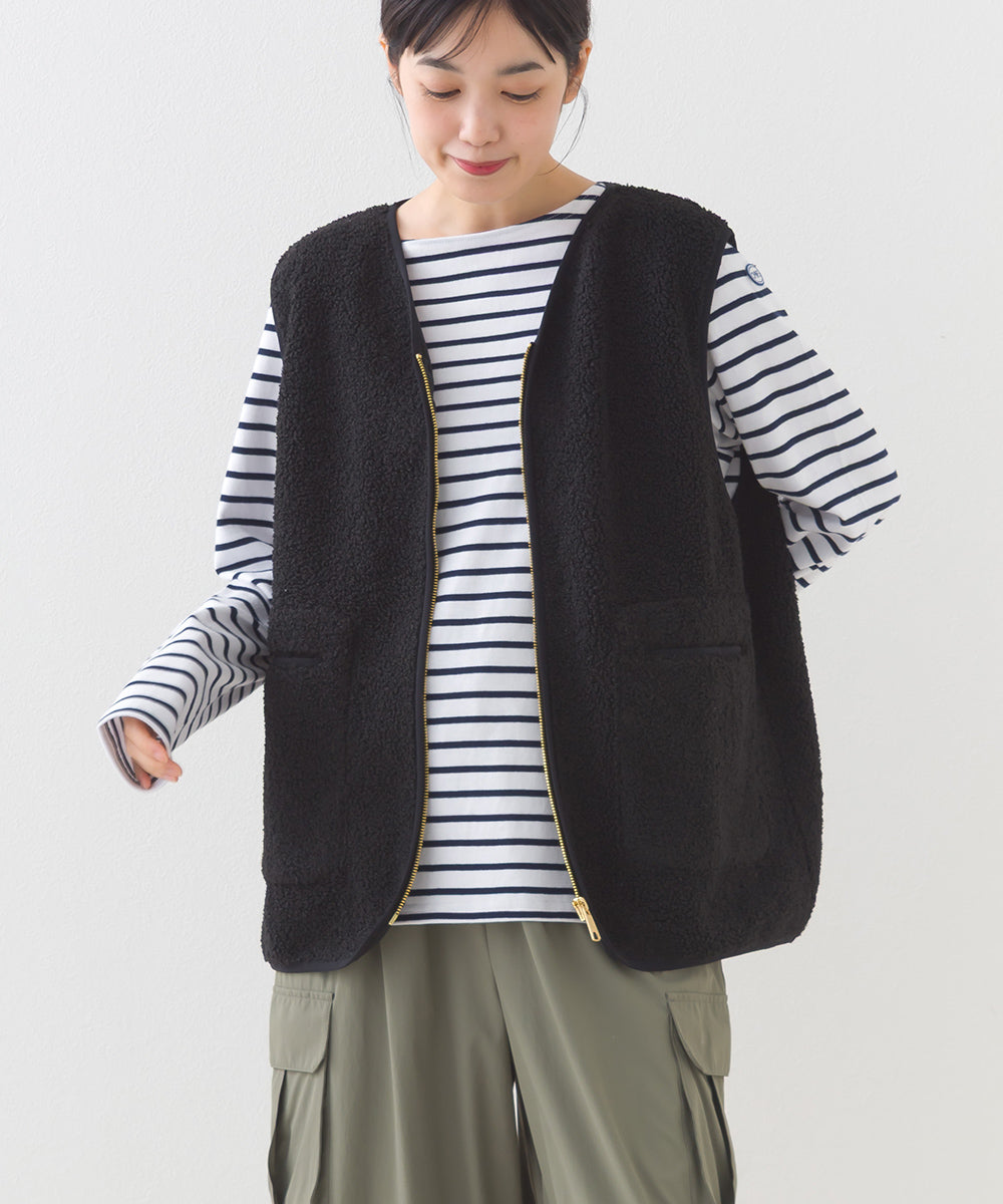 【OMNES】ボア深Vネックジップアップベスト【253W427OMN022】