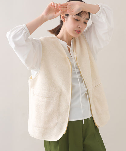 【OMNES】ボア深Vネックジップアップベスト【253W427OMN022】