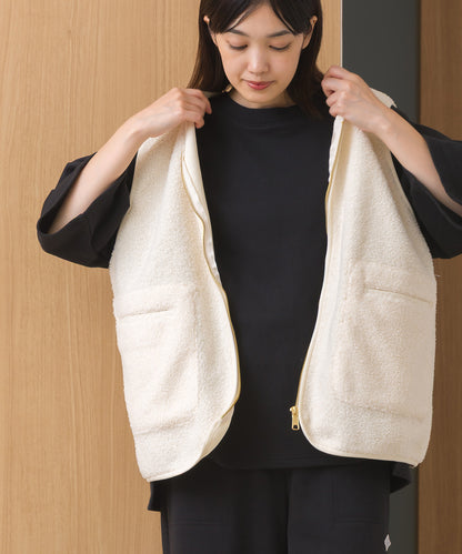 【OMNES】ボア深Vネックジップアップベスト【253W427OMN022】