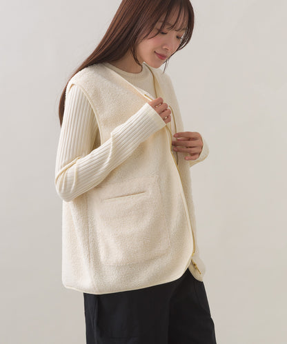 【OMNES】ボア深Vネックジップアップベスト【253W427OMN022】