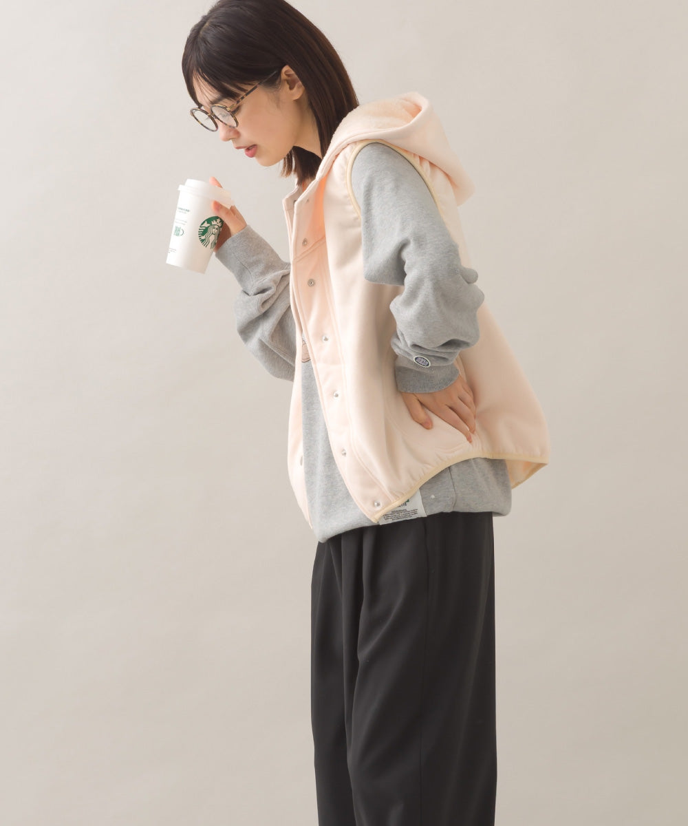 【OMNES】裏起毛ボンディングボタンショート丈フードベスト【253W427OMN030】