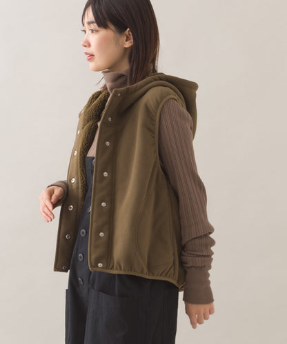 【OMNES】裏起毛ボンディングボタンショート丈フードベスト【253W427OMN030】