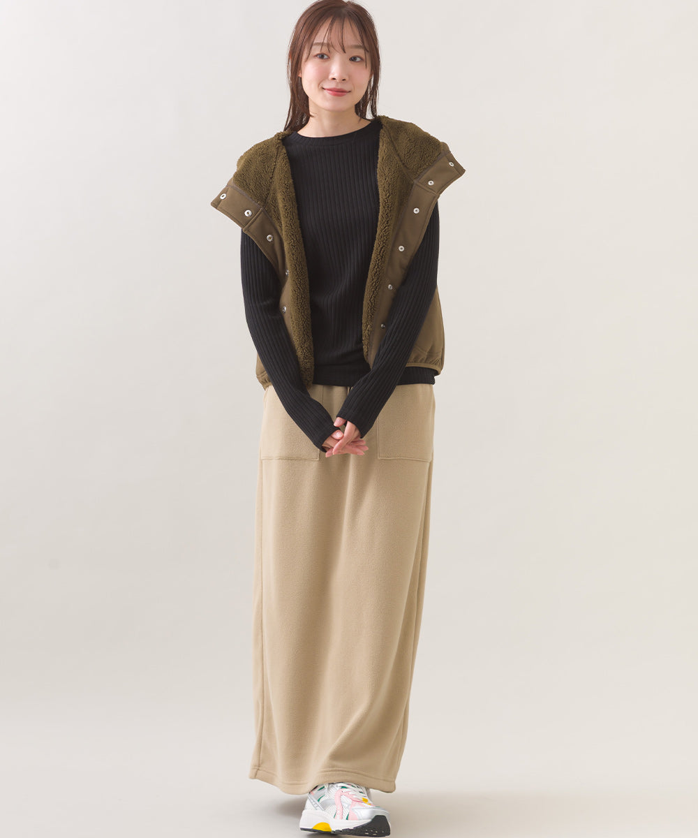 【OMNES】裏起毛ボンディングボタンショート丈フードベスト【253W427OMN030】