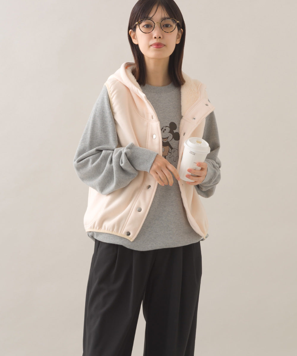 【OMNES】裏起毛ボンディングボタンショート丈フードベスト【253W427OMN030】