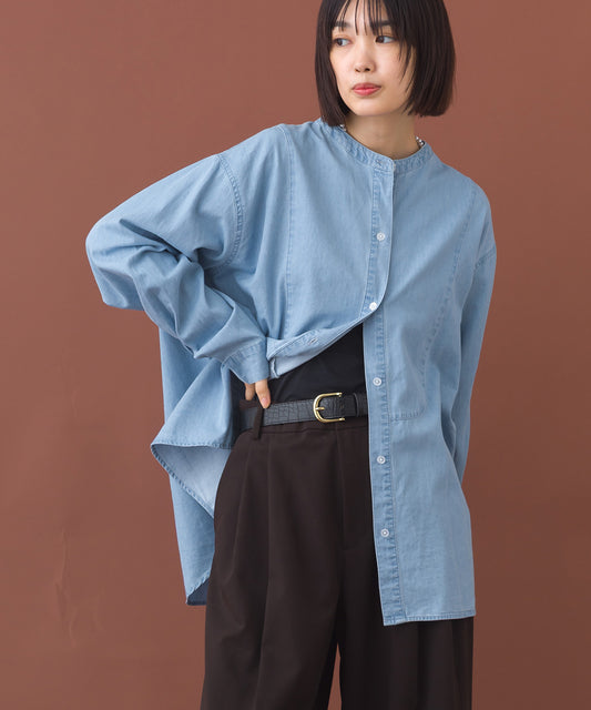 【OMNES】シャンブレーヨーク切替バンドカラー長袖シャツ【253W427OMN034】