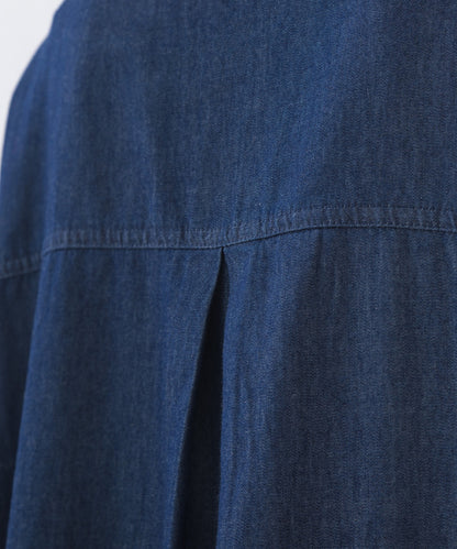 【OMNES】シャンブレーバンドカラー裾ラウンドロングシャツワンピース【253W427OMN035】