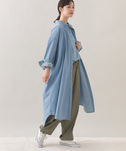 【OMNES】シャンブレーバンドカラー裾ラウンドロングシャツワンピース【253W427OMN035】