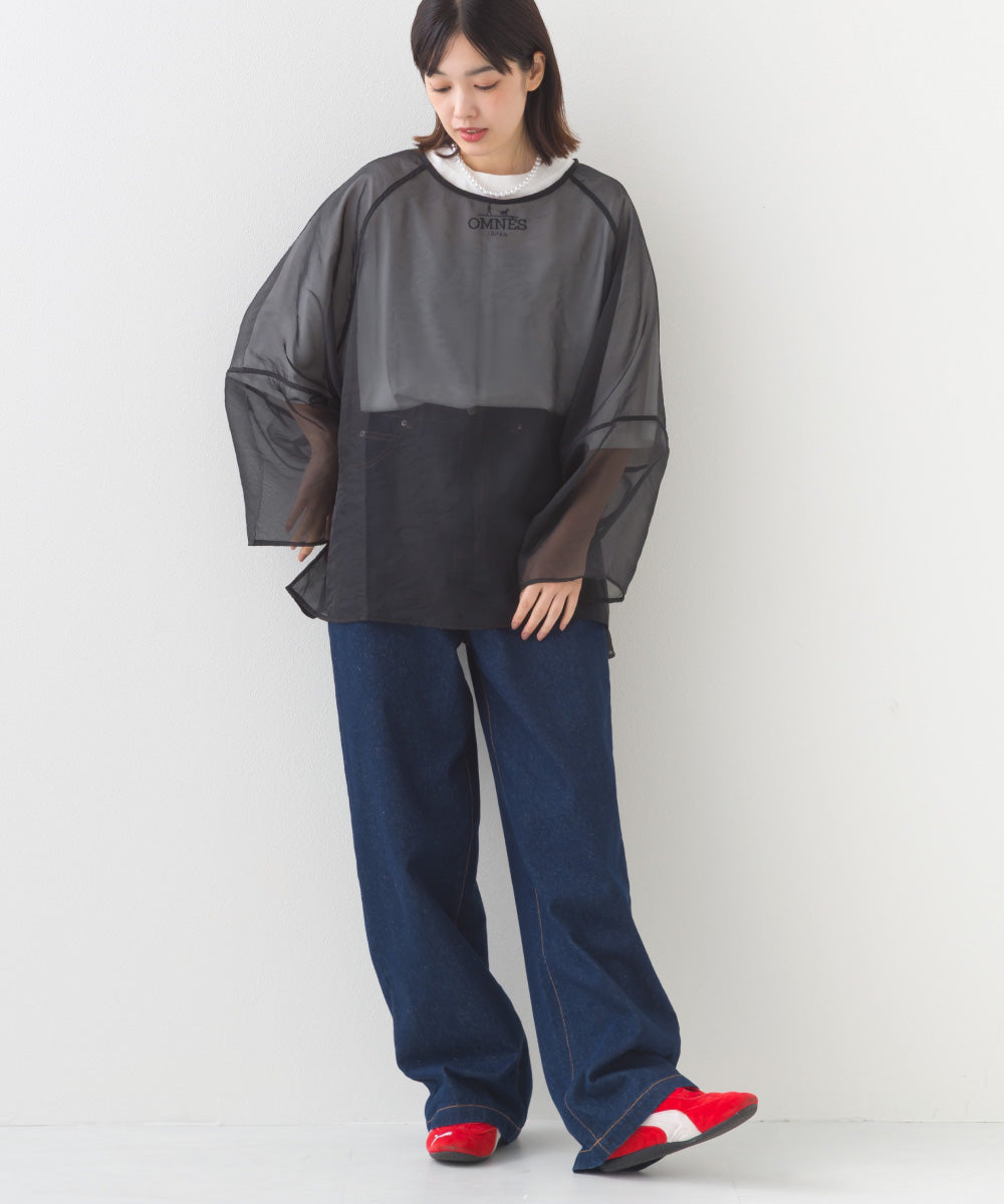【OMNES】12oz ウォッシュ加工ハイウエストルーズワイドデニムパンツ【253W427OMN037】