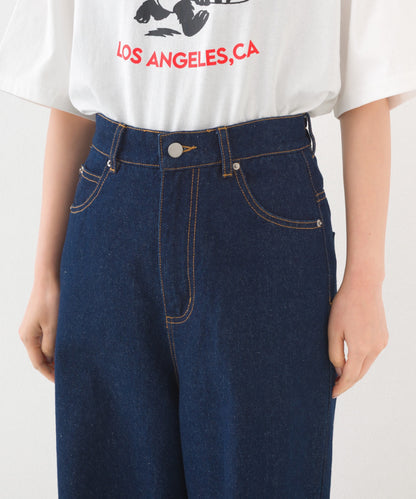 【OMNES】12oz ウォッシュ加工ハイウエストルーズワイドデニムパンツ【253W427OMN037】