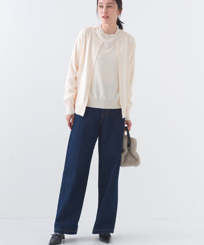 【OMNES】12oz ウォッシュ加工ハイウエストルーズワイドデニムパンツ【253W427OMN037】