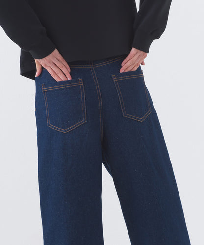 【OMNES】12oz ウォッシュ加工ハイウエストルーズワイドデニムパンツ【253W427OMN037】