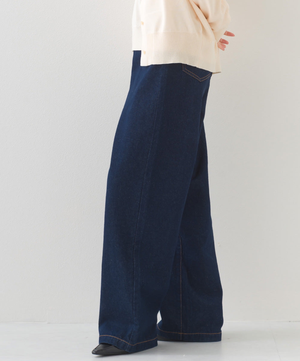【OMNES】12oz ウォッシュ加工ハイウエストルーズワイドデニムパンツ【253W427OMN037】