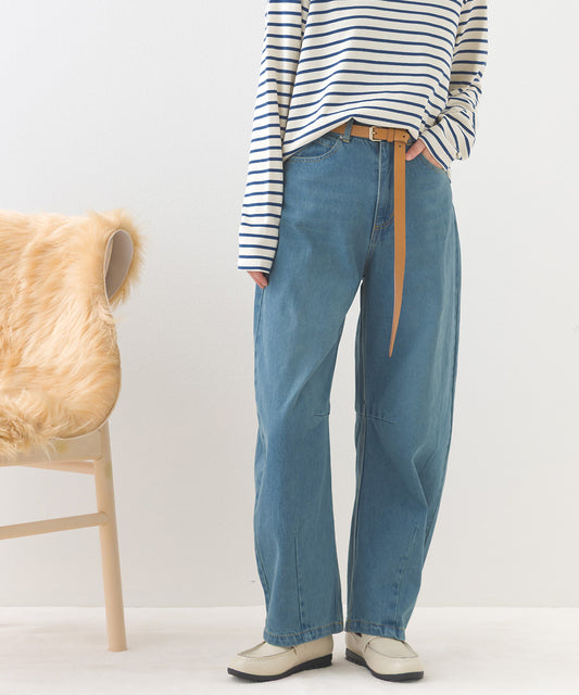 【OMNES】12oz ウォッシュ加工ハイウエストカーブデニムパンツ【253W427OMN038】
