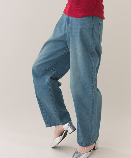 【OMNES】12oz ウォッシュ加工ハイウエストカーブデニムパンツ【253W427OMN038】