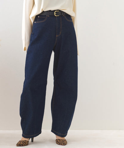 【OMNES】12oz ウォッシュ加工ハイウエストカーブデニムパンツ【253W427OMN038】