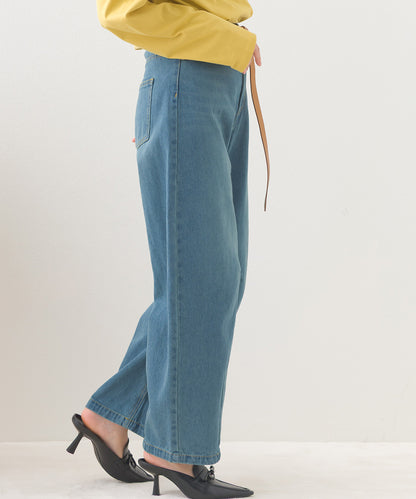 【OMNES】12oz ウォッシュ加工ハイウエストカーブデニムパンツ【253W427OMN038】